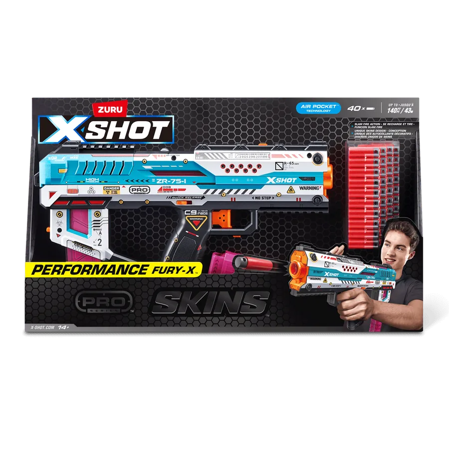 Boîte du blaster X-Shot Pro Series Fury-X avec demi-fléchettes